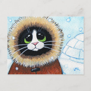 Eskimo Cat och Igloo Postkort för konst. Vykort