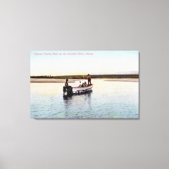 Eskimo FishBoat vid floden Canvastryck (Framsida)
