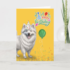 Eskimo Hund i Party Hat på Gulten Birthday Kort