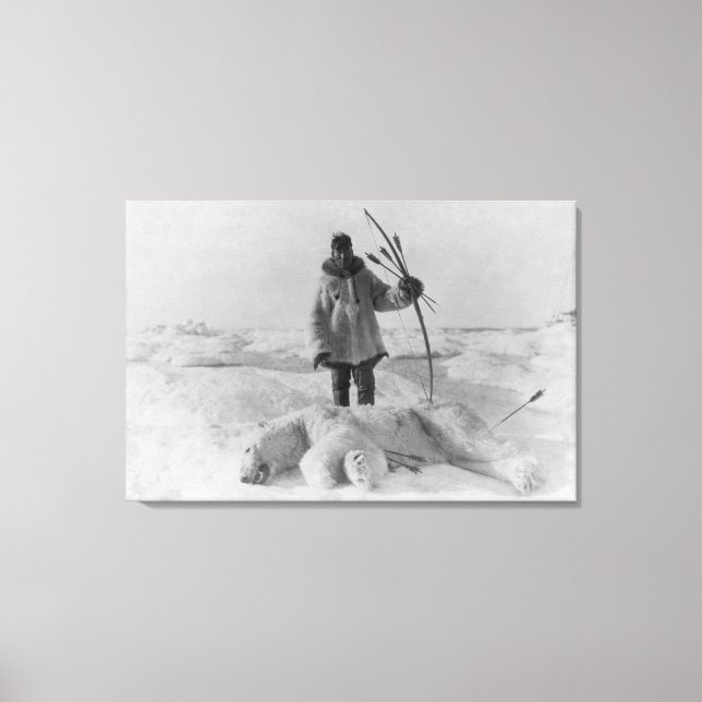 Eskimo Hunter med foto av Polarna Bear Canvastryck (Framsida)