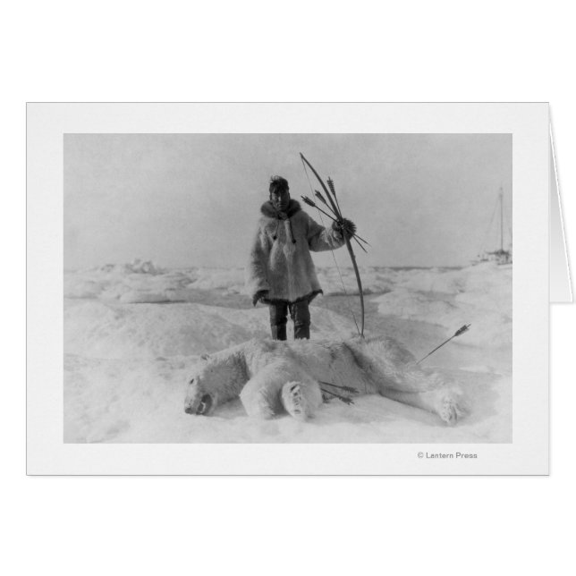 Eskimo Hunter med foto av Polarna Bear Hälsningskort (Framsidan Horizontal)