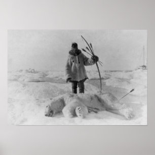 Eskimo Hunter med foto av Polarna Bear Poster