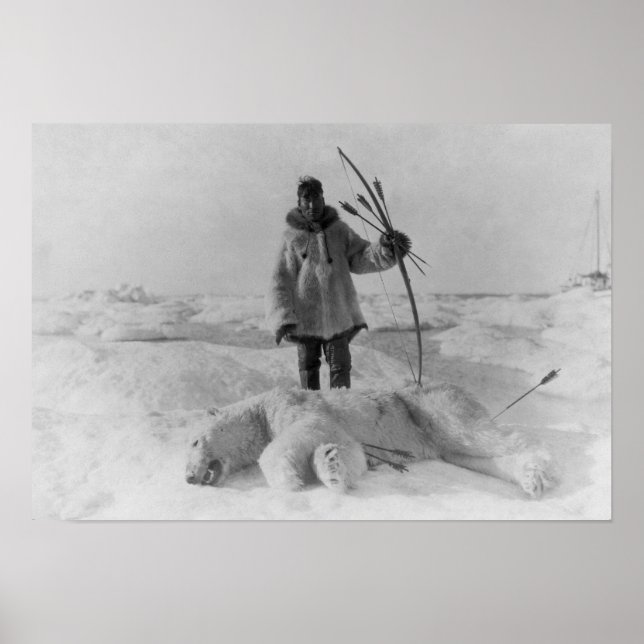Eskimo Hunter med foto av Polarna Bear Poster (Framsidan)