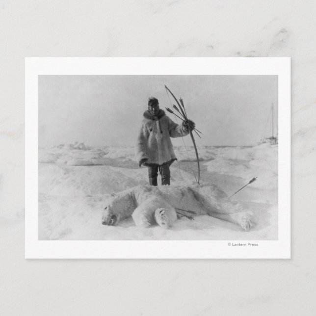 Eskimo Hunter med foto av Polarna Bear Vykort (Framsida)