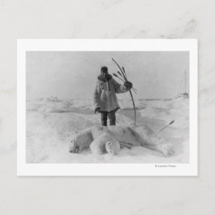 Eskimo Hunter med foto av Polarna Bear Vykort