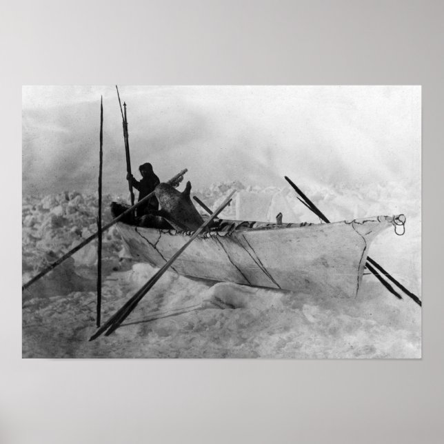 Eskimo i Boat med Skinsar som kallas Omiak Poster (Framsidan)