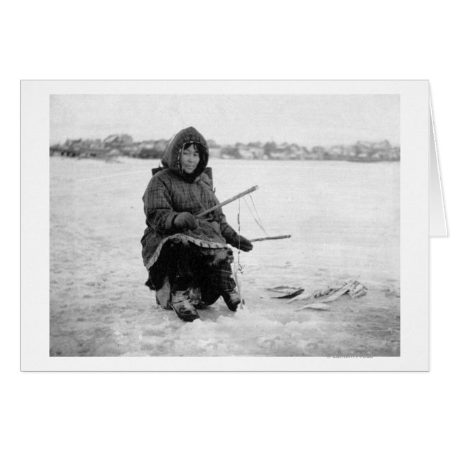 Eskimo Ice Fishing in Nome, Alaska Photograph Hälsningskort (Framsidan Horizontal)