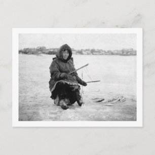 Eskimo Ice Fishing in Nome, Alaska Photograph Vykort