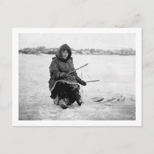 Eskimo isfiske i Nome, Alaska Fotograf Vykort (Framsida)
