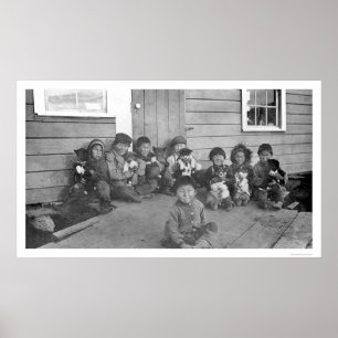 Eskimo Kids & Puppies 1904 Poster