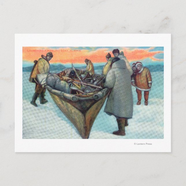 Eskimos Launching Whaling Boat Vykort (Framsida)