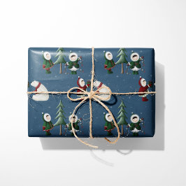 Eskimos & Polar Bears on Blue Presentpapper