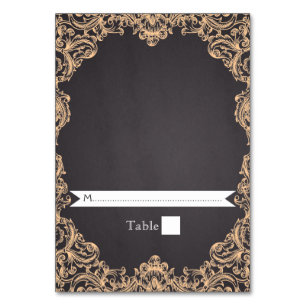 Eskort för Coral peach ram & chalkboard bröllop Bordsnummer