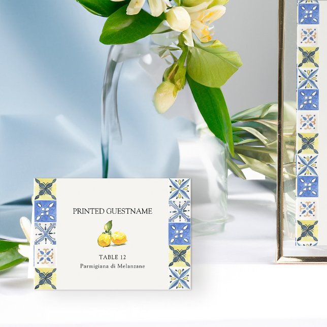Eskort för Lemon Grove Mediterranean Tile Bröllop (Escort Place Name Card from the Lemon Grove Wedding Collection by Darling & May)