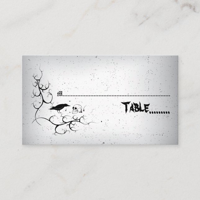 Eskort från Raven och skalle Gothic bröllop Placeringskort (Framsida)