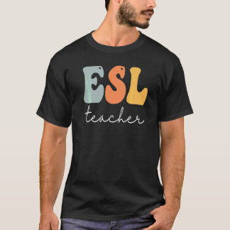 Esl Lärare Retro Groovy Vintage Glad Första Dag O T Shirt