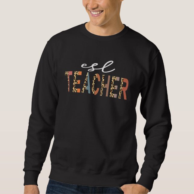 Esl Teacher Back to school Leopard Print Appreciat Lång Ärmad Tröja (Framsida)