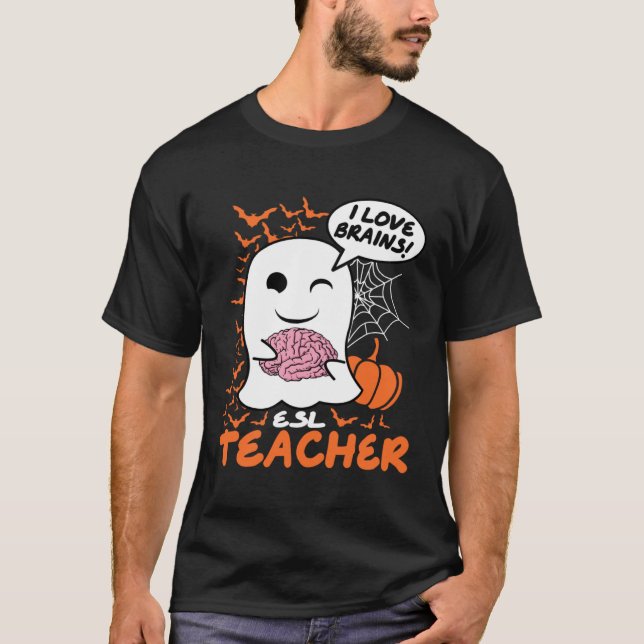 ESL Teacher Cute Ghost Halloween Teacher T Shirt (Framsida)