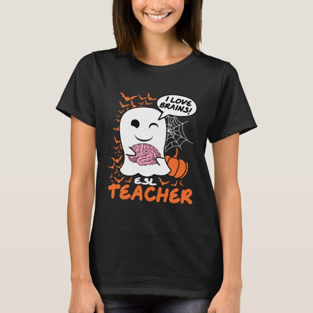 ESL Teacher Cute Ghost Halloween Teacher T Shirt (Framsida)