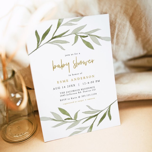 ESME Bohemian Greenery & Gold Bebis Shower Inbjudningar (Skapare uppladdad)