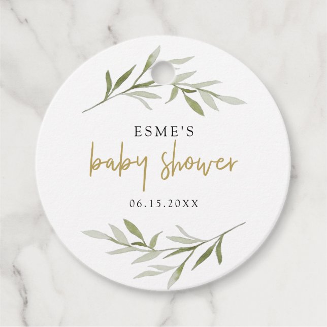 ESME Bohemian Greenery & Guld Baby Shower Gåvor Etiketter (Framsida)