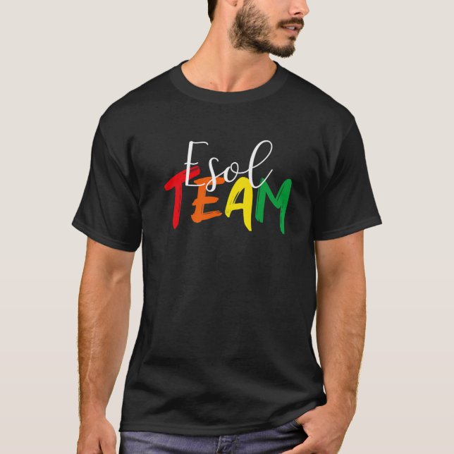 ESOL Team Teacher Hennes regnbåge Färg första dage T Shirt (Framsida)