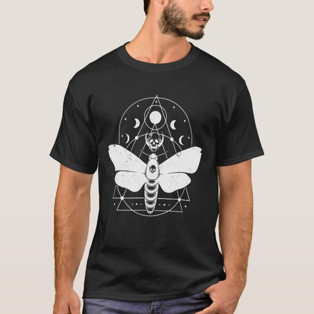 Esoteric Andlig Måne Phases Moth Creepy Line Ar T Shirt (Framsida)