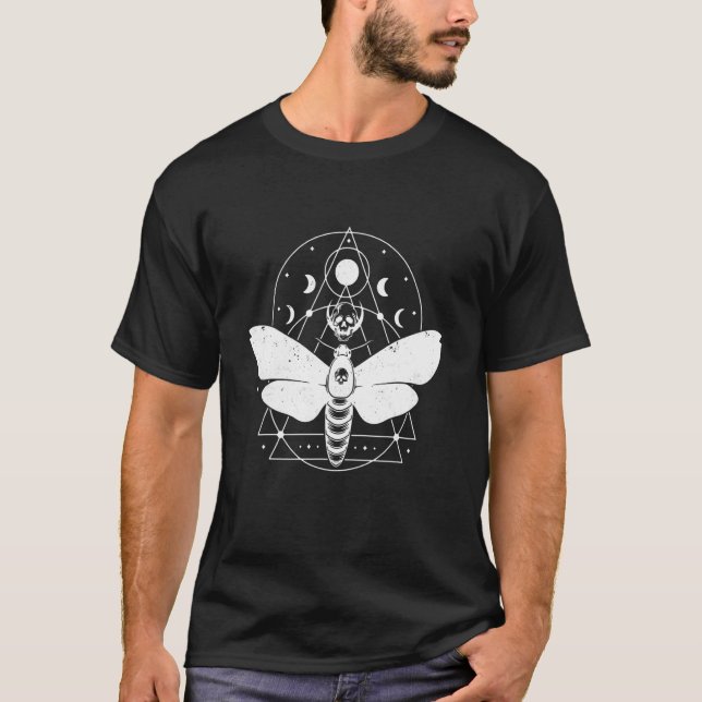 Esoteric Andlig Måne Phases Moth Creepy Line Ar T Shirt (Framsida)