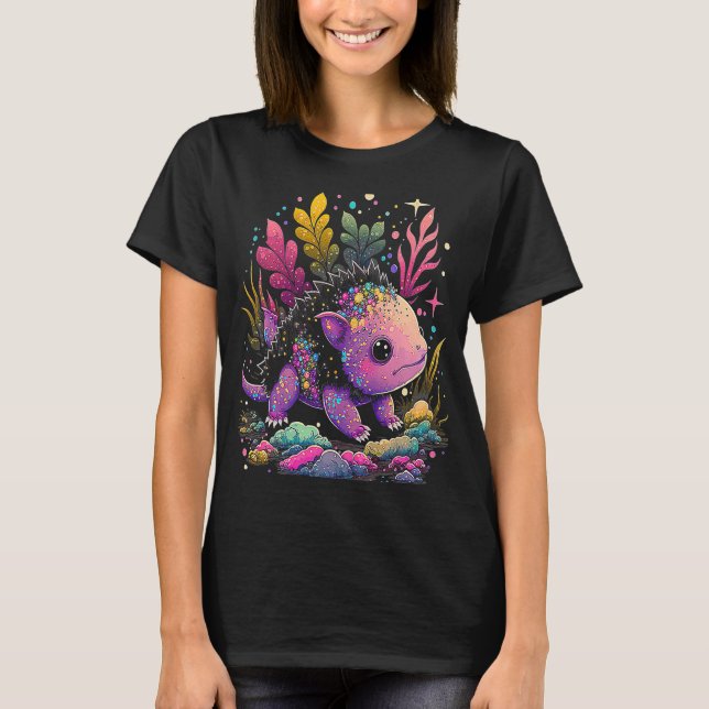 Esoteric Axolotl Pet Crystals Cute Illustration T Shirt (Framsida)