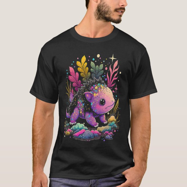 Esoteric Axolotl Pet Crystals Cute Illustration T Shirt (Framsida)