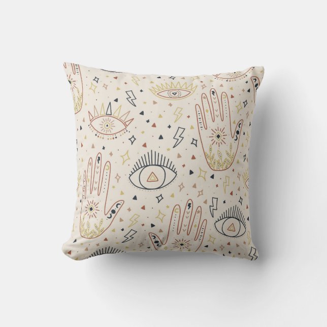 Esoteric Händer Öga Tan Boho Mönster Stars symbole Kudde (Framsida)