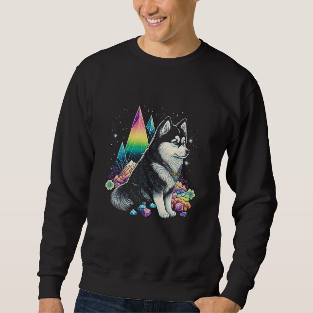 Esoteric Husky Dog Crystals Cute Illustration  1 Lång Ärmad Tröja (Framsida)