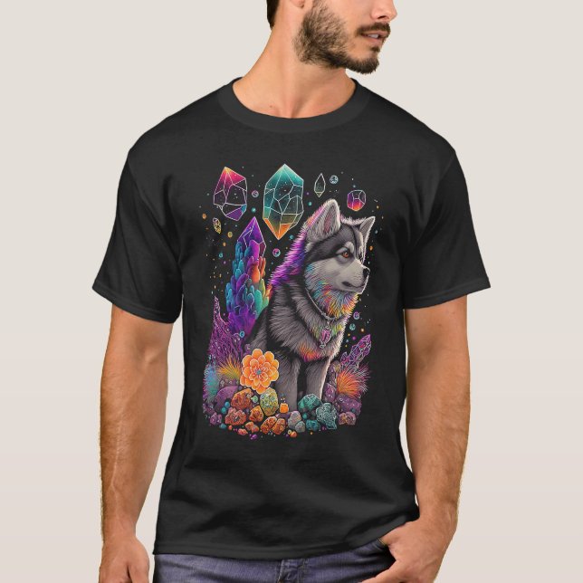 Esoteric Husky Dog Crystals Cute Illustration  2 T Shirt (Framsida)