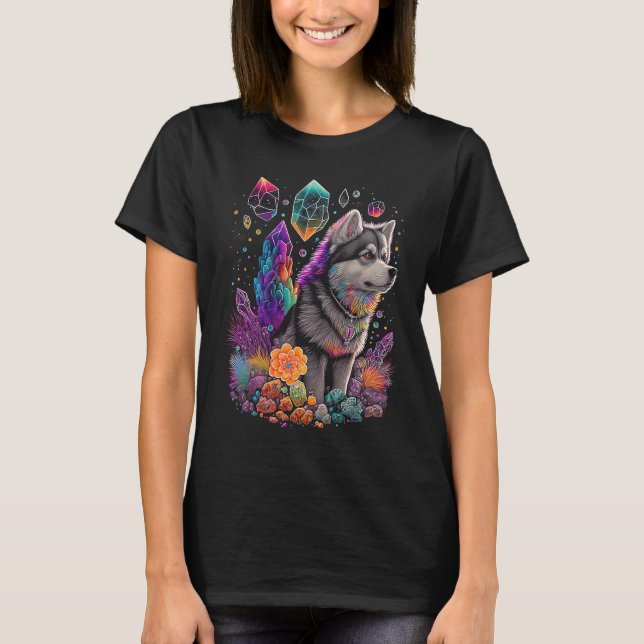 Esoteric Husky Dog Crystals Cute Illustration  2 T Shirt (Framsida)