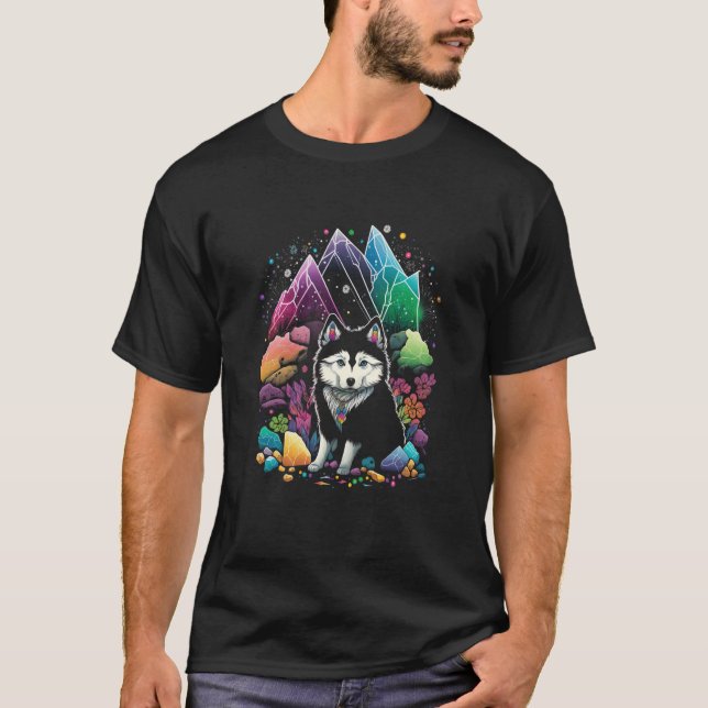 Esoteric Husky Dog Crystals Cute Illustration T Shirt (Framsida)