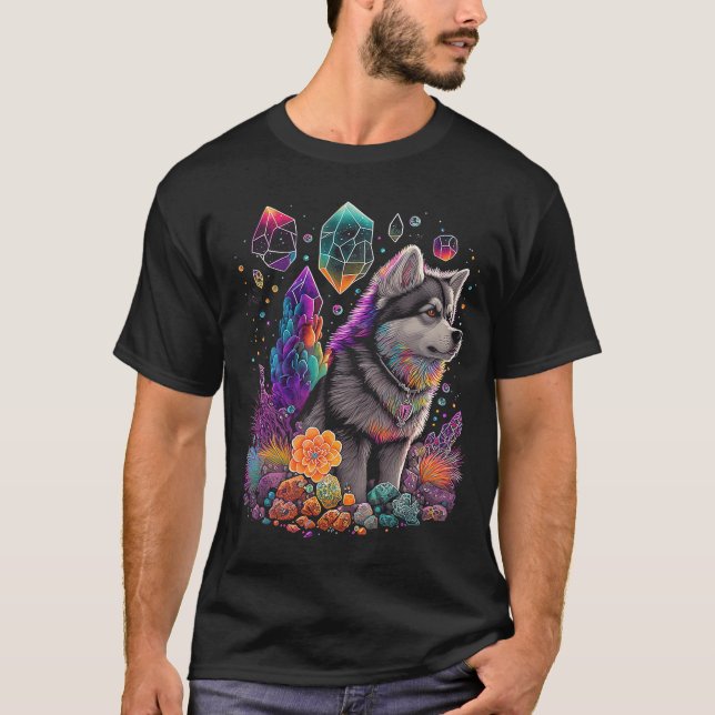 Esoteric Husky Hund Crystals Cute Illustration 2 T Shirt (Framsida)