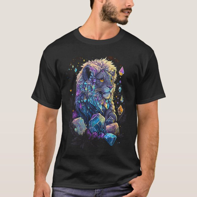 Esoteric Lejon Crystals Cute Illustration T Shirt (Framsida)