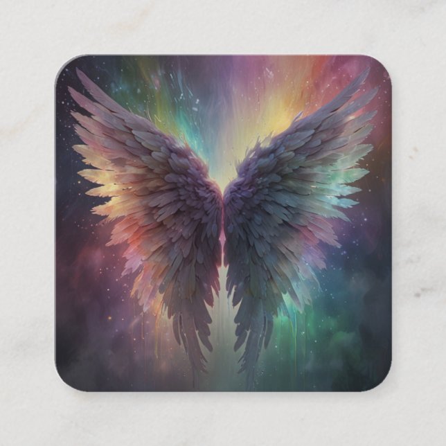 *~* Esoteric Mystical Rainbow Angel Vingar AP78 QR Fyrkantigt Visitkort (Framsida)