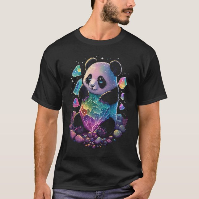 Esoteric Panda Crystals Cute Illustration T Shirt (Framsida)