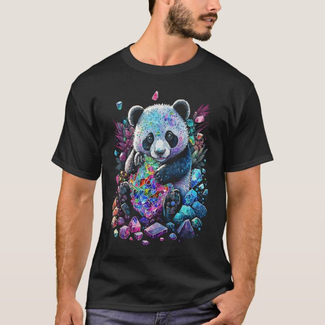 Esoteric Panda Crystals Cute Illustration T Shirt (Framsida)