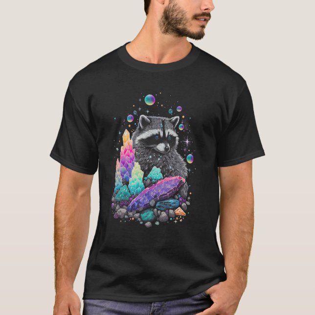 Esoteric Racoon Pet Art Crystals Cute Illustration T Shirt (Framsida)