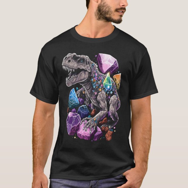 Esoteric Rex Trex Crystals Cute Illustration 7 T Shirt (Framsida)