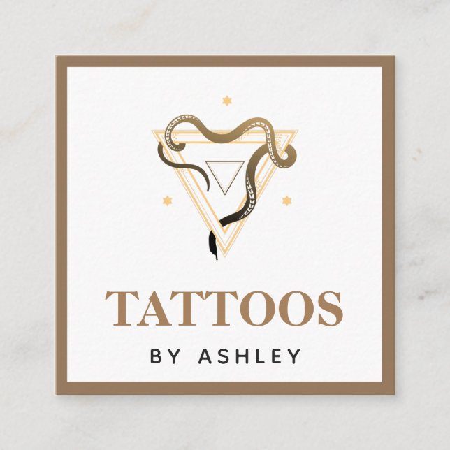 Esoteric Snake Brown Tatto Artist Social Media Fyrkantigt Visitkort (Framsida)