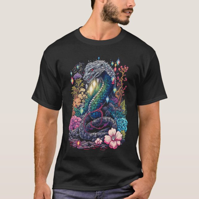 Esoteric Snake Crystals Cute Illustration T Shirt (Framsida)