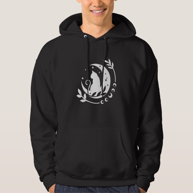 Esoteric Spiritual Cat Moon Line Hoodie (Framsida)