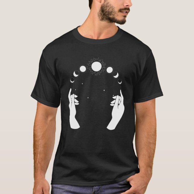 Esoteric Spiritual Moon Phases Hand Line T Shirt (Framsida)