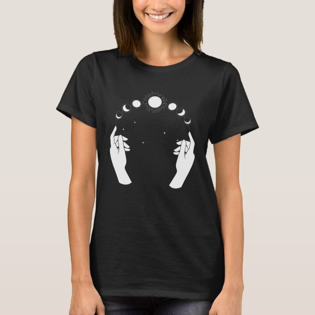 Esoteric Spiritual Moon Phases Hand Line T Shirt (Framsida)