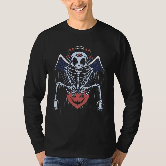 Esoteric Spiritual Skeleton Angel wings heart T Shirt (Framsida)