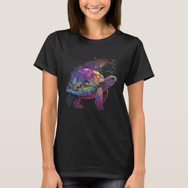 Esoteric Turtle Pet Crystals Cute Illustration T Shirt (Framsida)