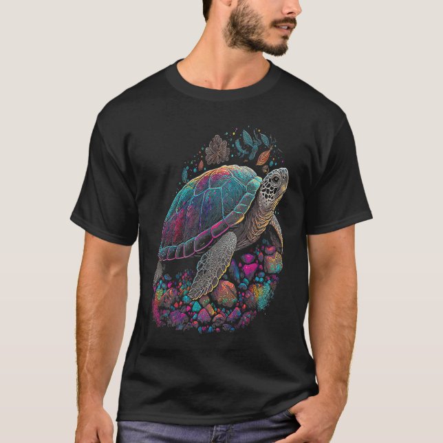 Esoteric Turtle Pet Crystals Cute Illustration T Shirt (Framsida)